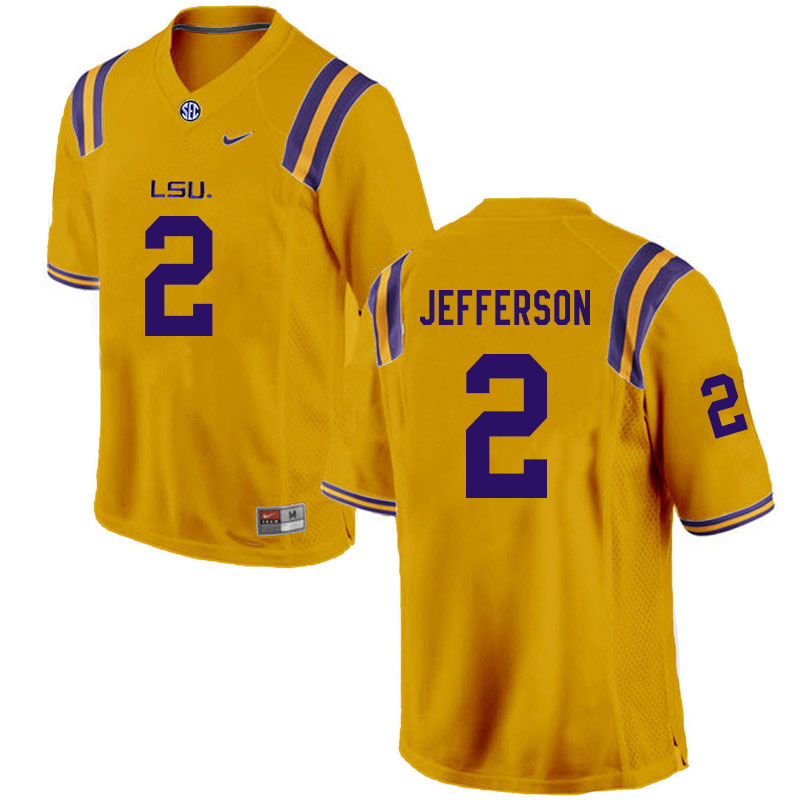 Men #2 Justin Jefferson LSU Tigers College Football Jerseys Sale-Gold - Click Image to Close